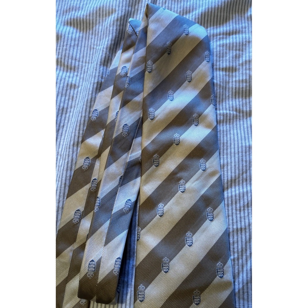 Burberry London Silk Tie Woven In England Striped‎ Crest Beige Work Dress - Picture 9 of 9